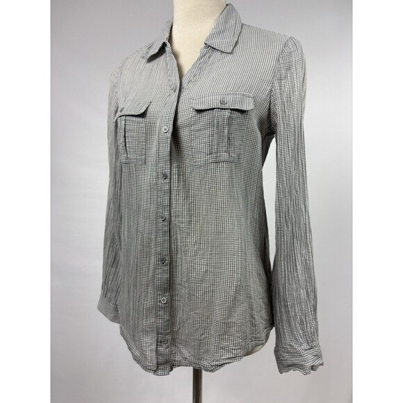 Joie Cherina Button Down Grey White Gingham Size Small Lightweight Pockets - Picture 11 of 11